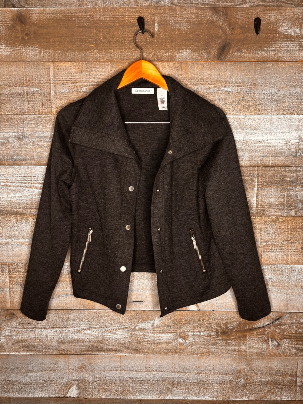 Liz Claiborne Women's Charcoal Moto bomber Jacket office career